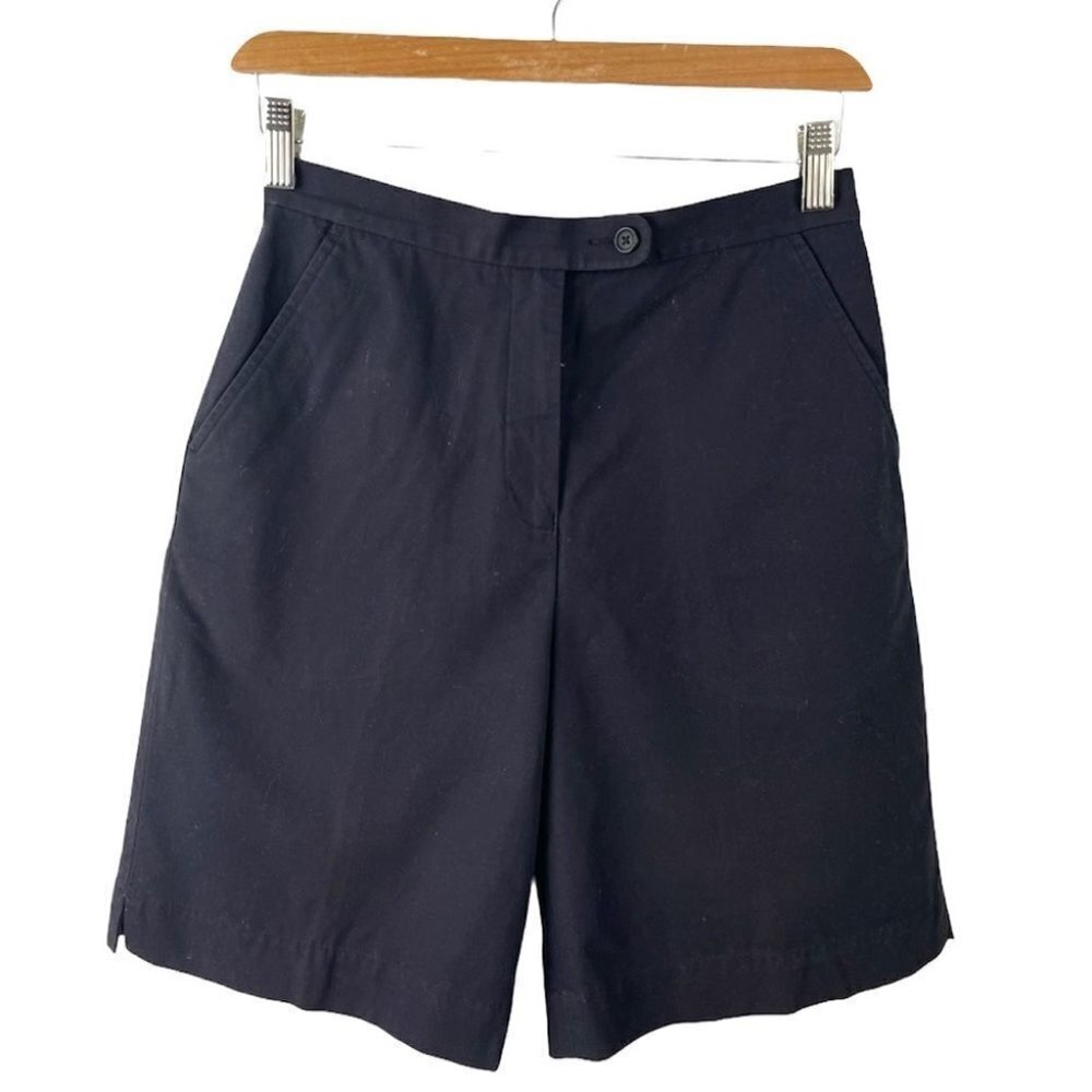 ** Faconnable Navy High Waist Twill Long Bermuda Short Size 2